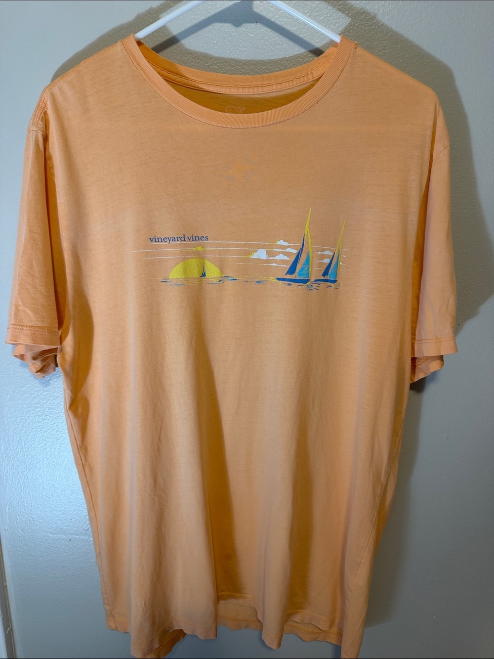 Vineyard Vines Peach Short Sleeve Tee with Sailboat Graphic